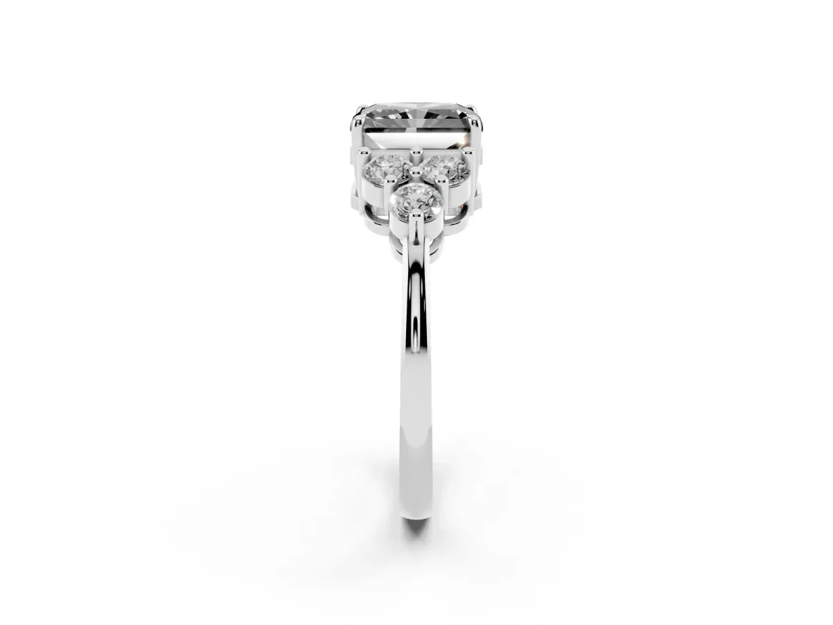Fancy Black Radiant Cut Brilliant Diamond Cluster Accent Solitaire Ring with Prong Setting Platinum