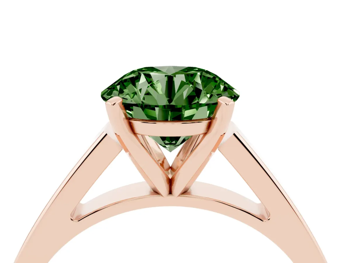 Fancy Green Round Cut Solitaire Engagement Ring with Four-Prong Setting and Tapered Band Rose gold