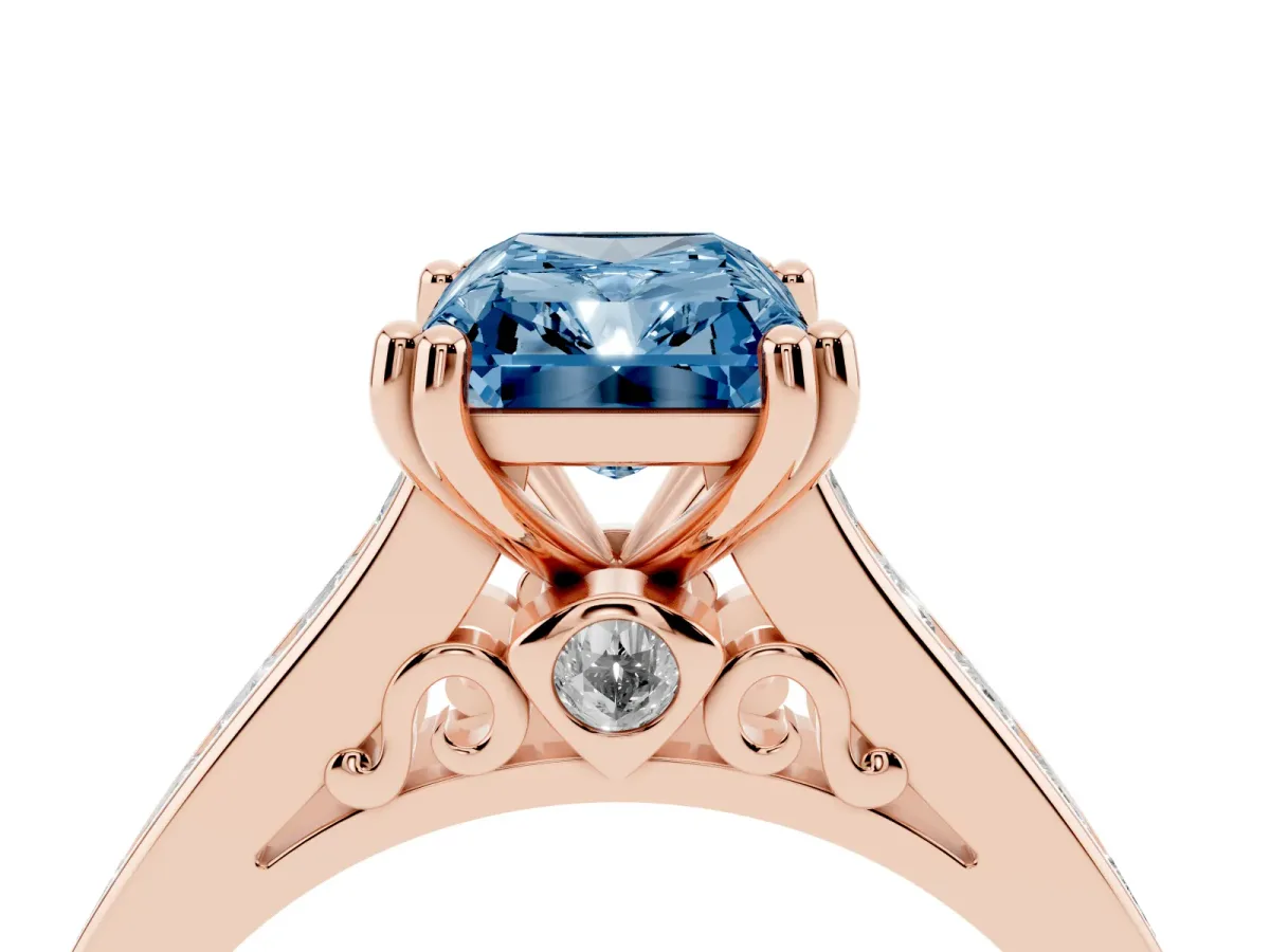 Fancy Blue Radiant Cut Cut Channel Set Solitaire Engagement Ring with Prong Setting Rose gold