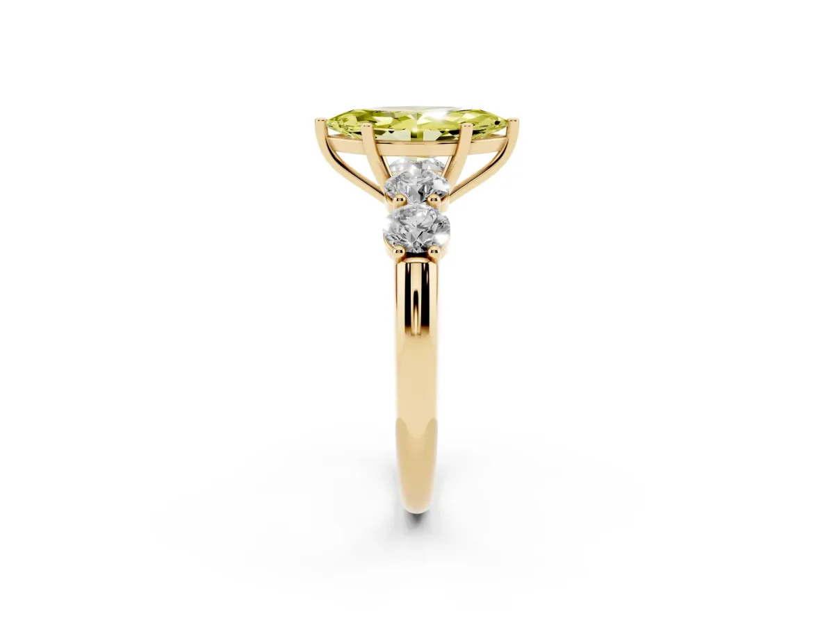 Fancy Yellow Marquise Cut Cut Five-Stone Prong Set Diamond Ring with Classic Band Yellow gold