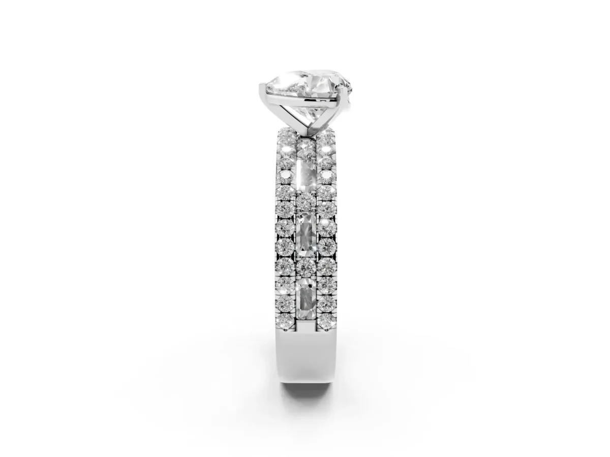 Heart Cut Diamond Solitaire Ring with Pavé and Channel Set Band Platinum