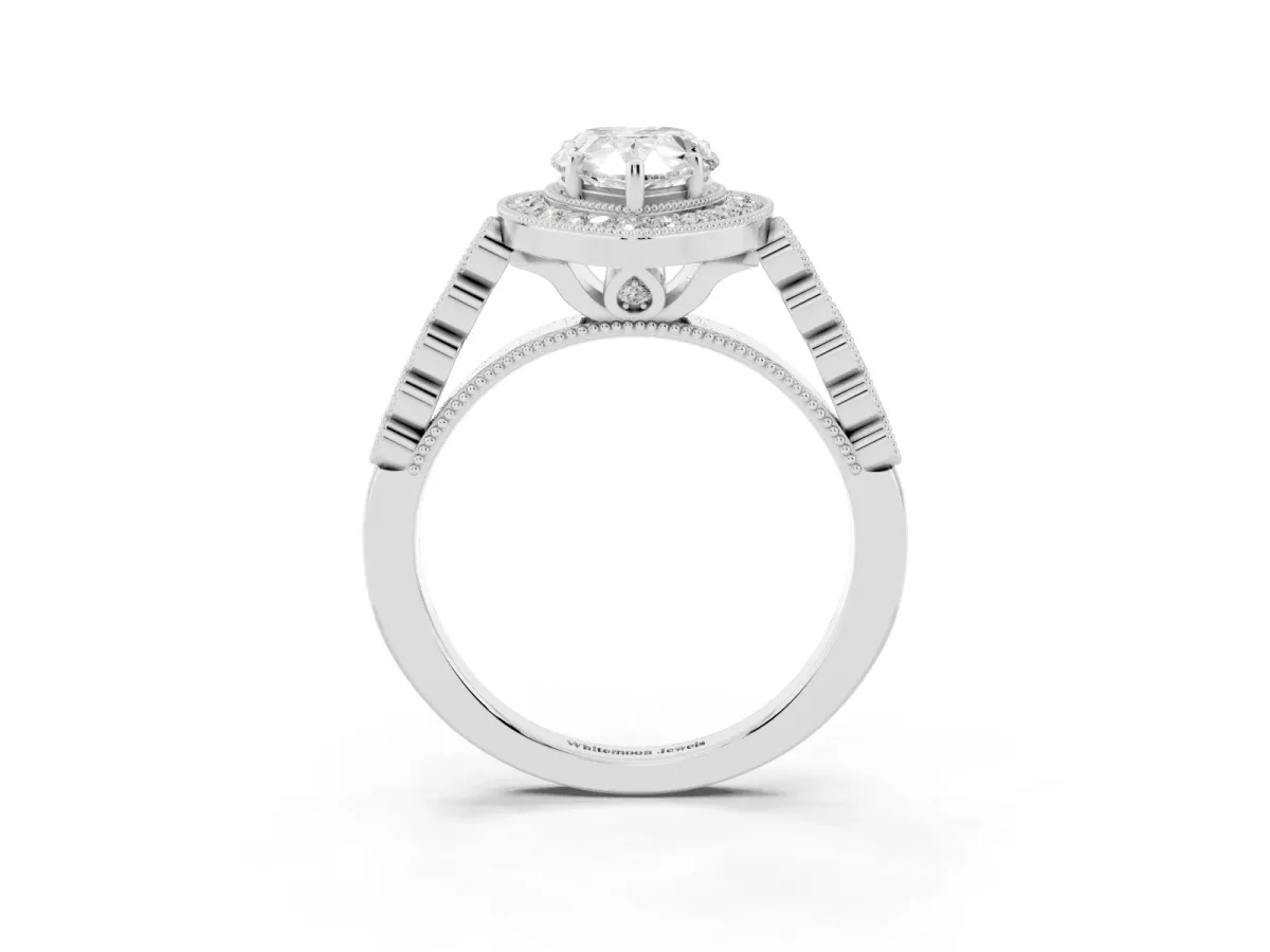 Pear Cut Halo Twist Band Solitaire Ring with Six-Prong Setting Silver