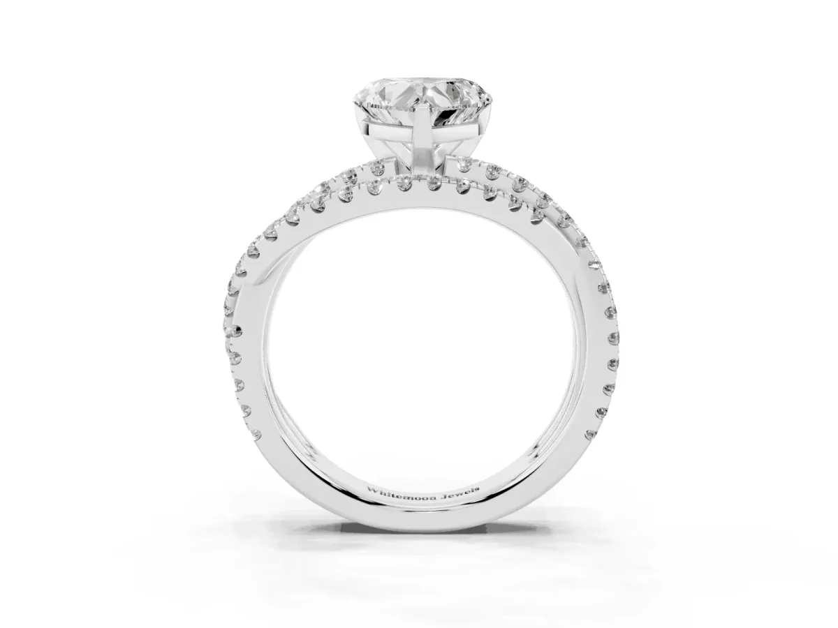 Heart Cut Solitaire Twist Band with Pavé Setting and Four-Prong Setting Silver