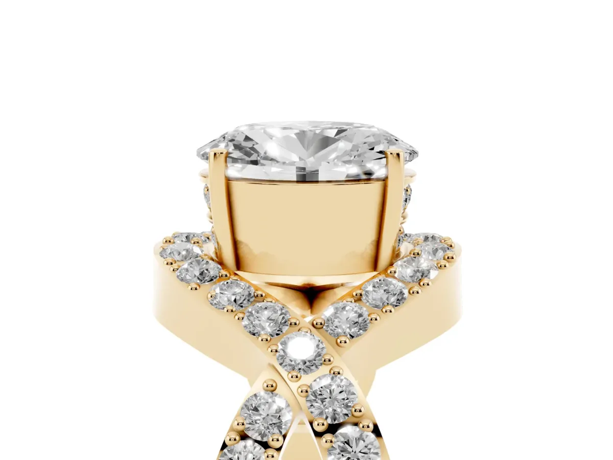 Oval Cut Solitaire Twist Band Pavé Diamond Engagement Ring Yellow gold