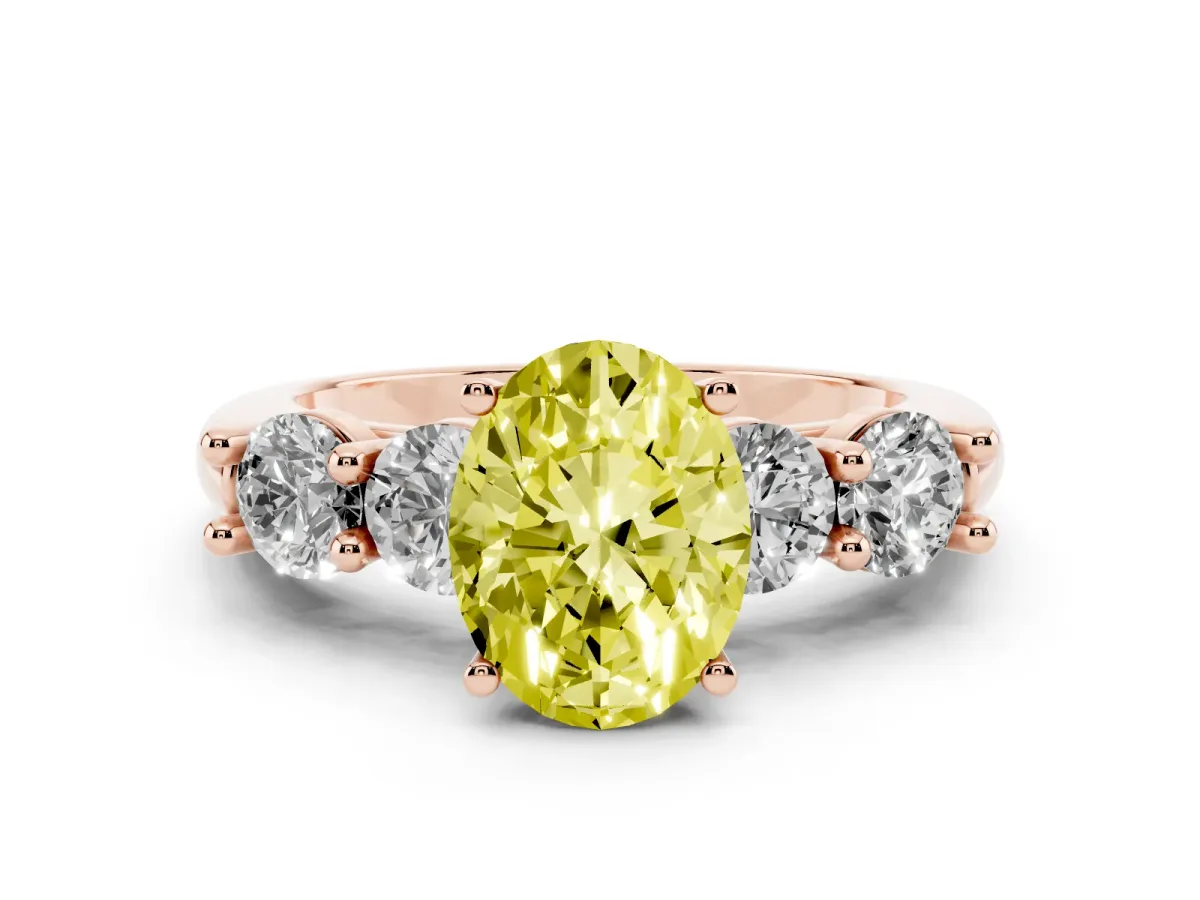 Fancy Yellow Oval Cut Cut Five-Stone Prong Set Diamond Ring with Classic Band Rose gold