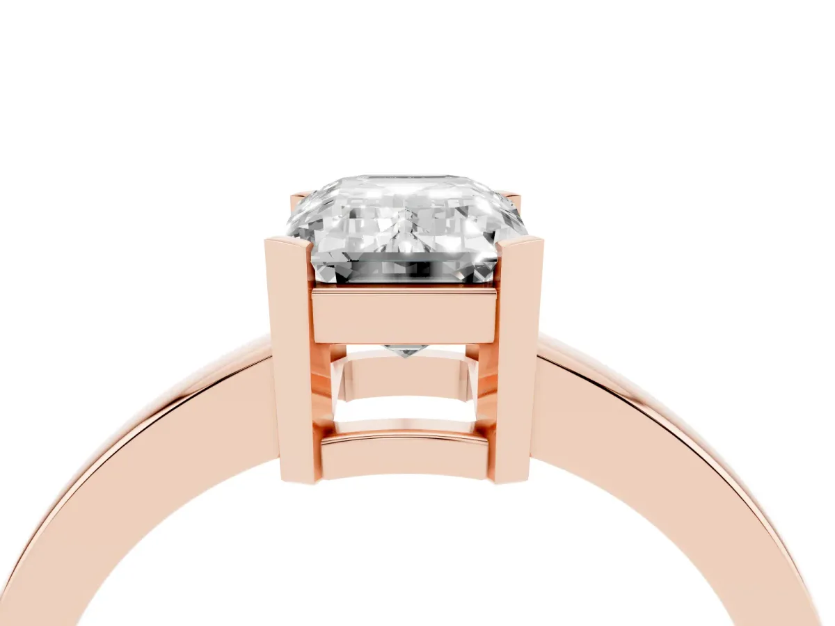 Emerald Cut Cut Solitaire Ring with Four-Prong Setting and Classic Band Rose gold
