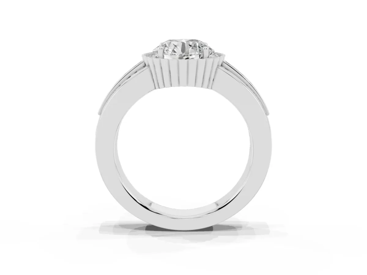 Round Cut Cut Halo Pave Band Four-Prong Ring Silver
