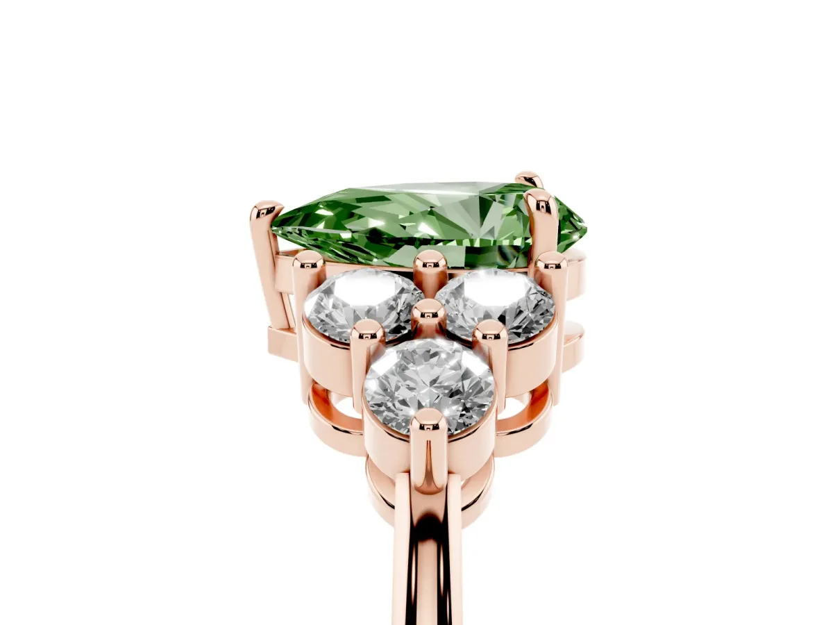 Fancy Green Pear Cut Brilliant Diamond Cluster Accent Solitaire Ring with Prong Setting Rose gold