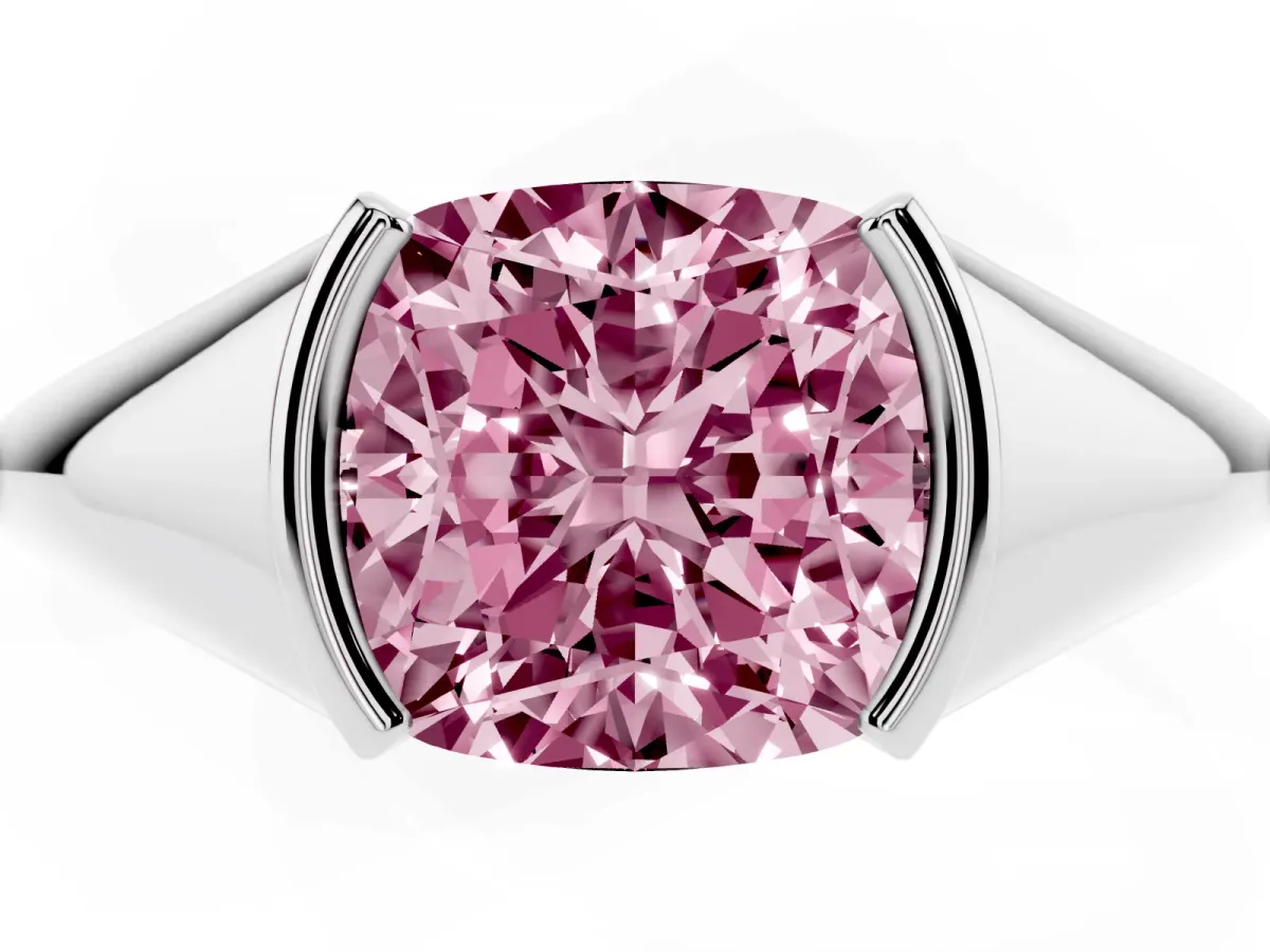 Fancy Pink Cushion Cut Solitaire Tension Set Diamond Ring Platinum