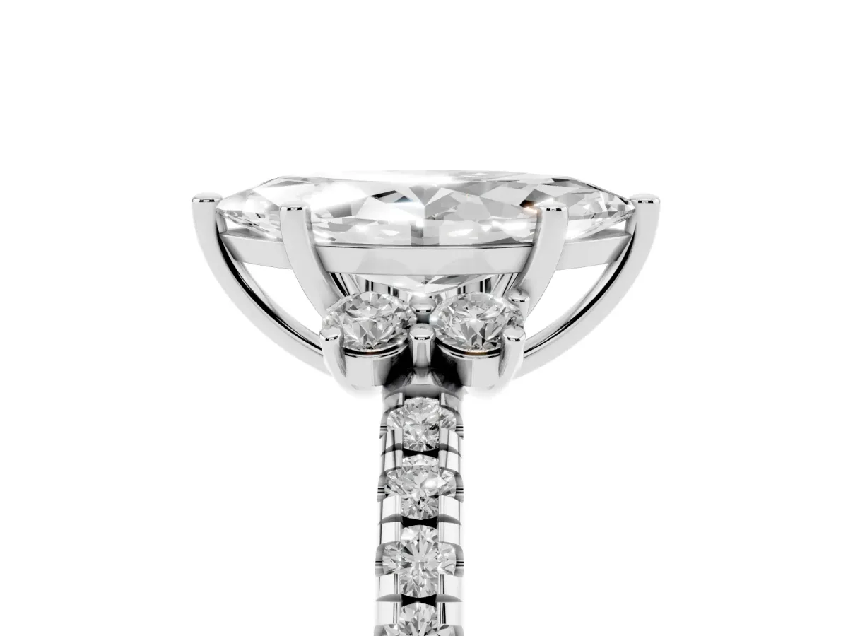 Marquise Cut Diamond Three-Stone Pave Band with Four-Prong Setting White gold