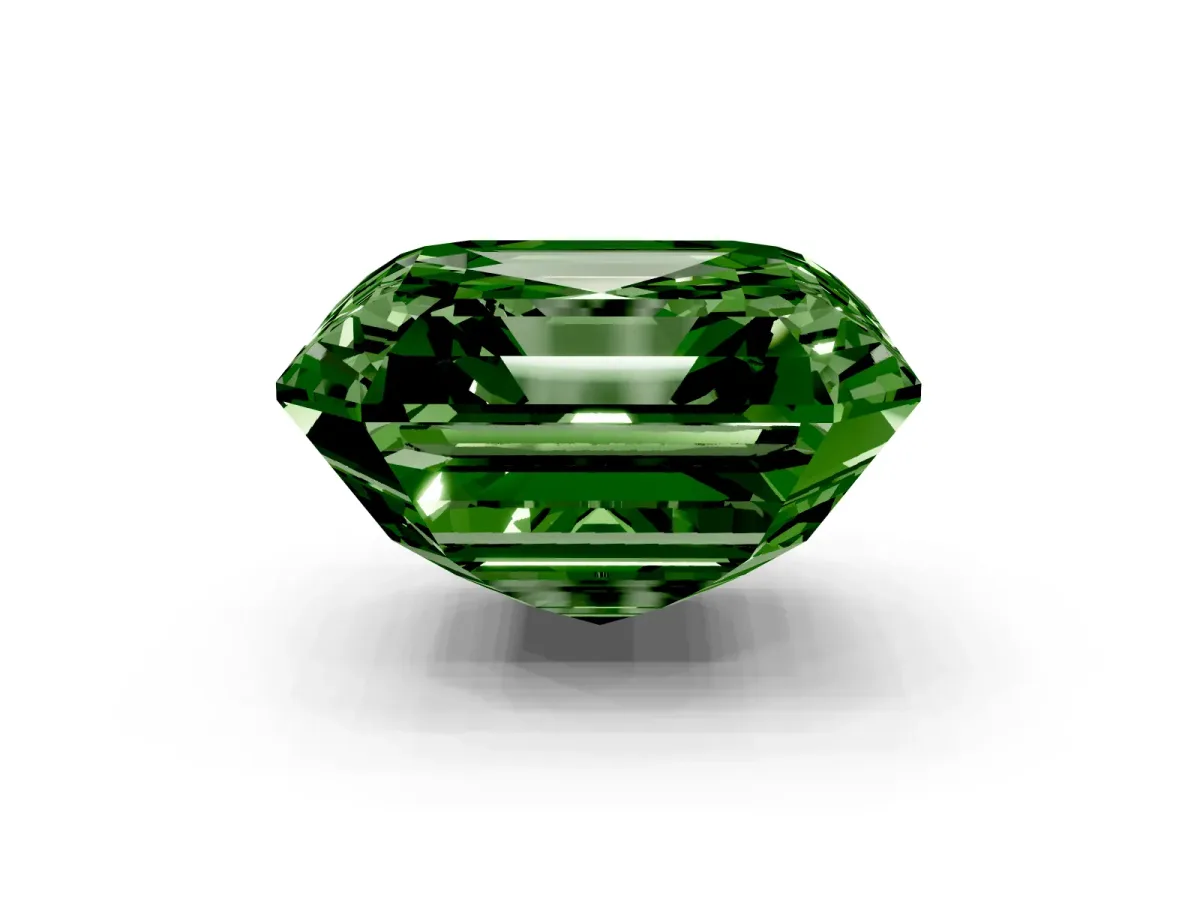 Fancy Green Asscher Cut Halo Diamond Ring with Milgrain Edge and Round Prong Setting Silver