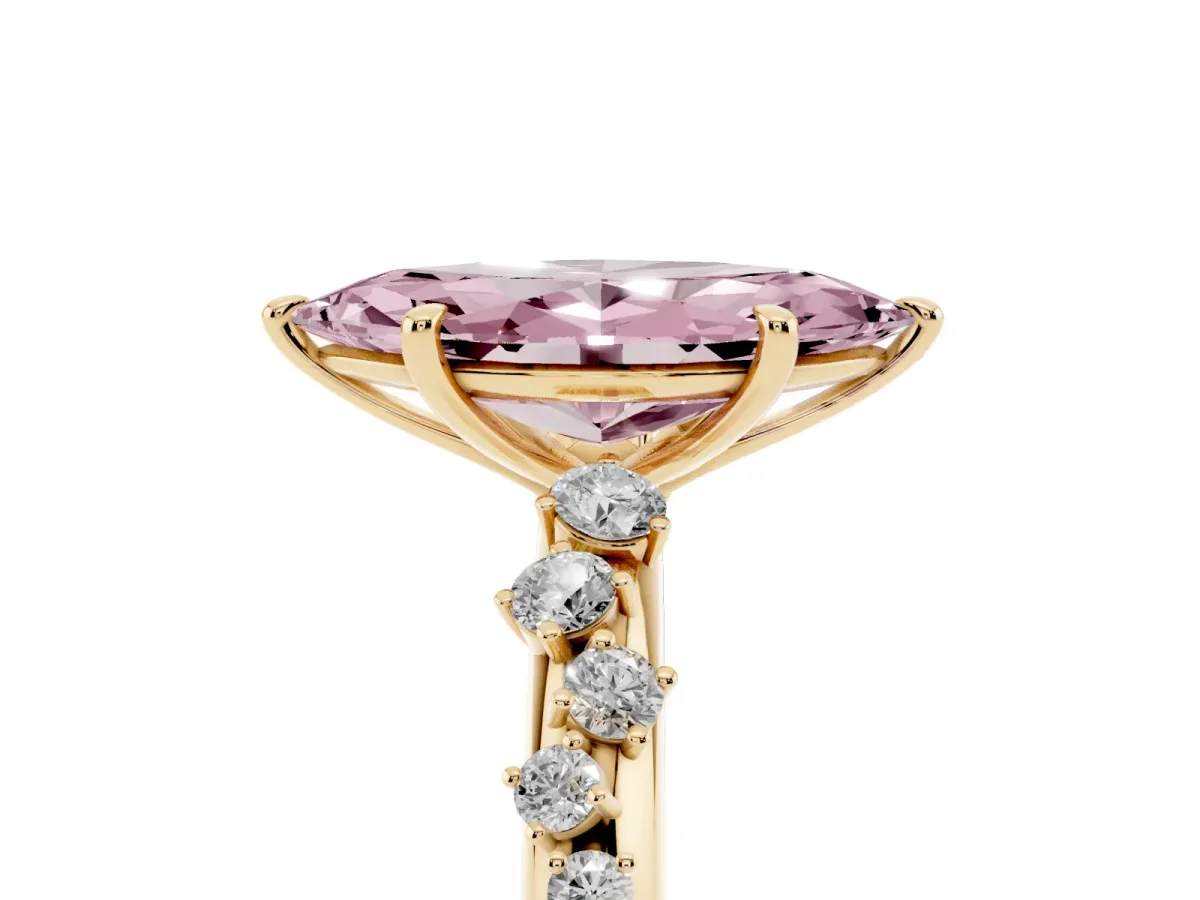 Fancy Pink Marquise Cut Diamond Cluster Prong-Set Solitaire Ring Yellow gold