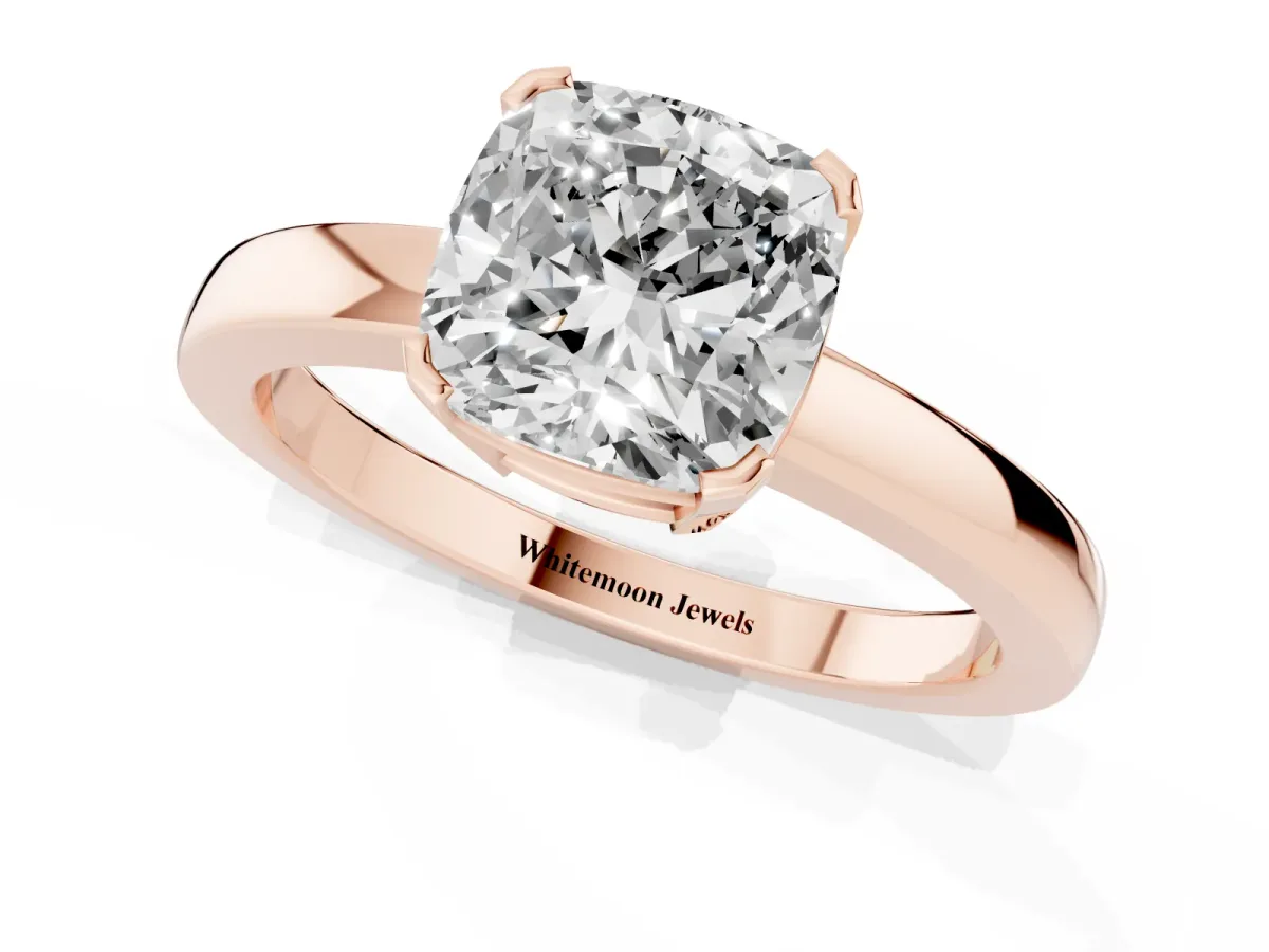 Cushion Cut Cut Solitaire Ring with Four-Prong Setting and Classic Band Rose gold