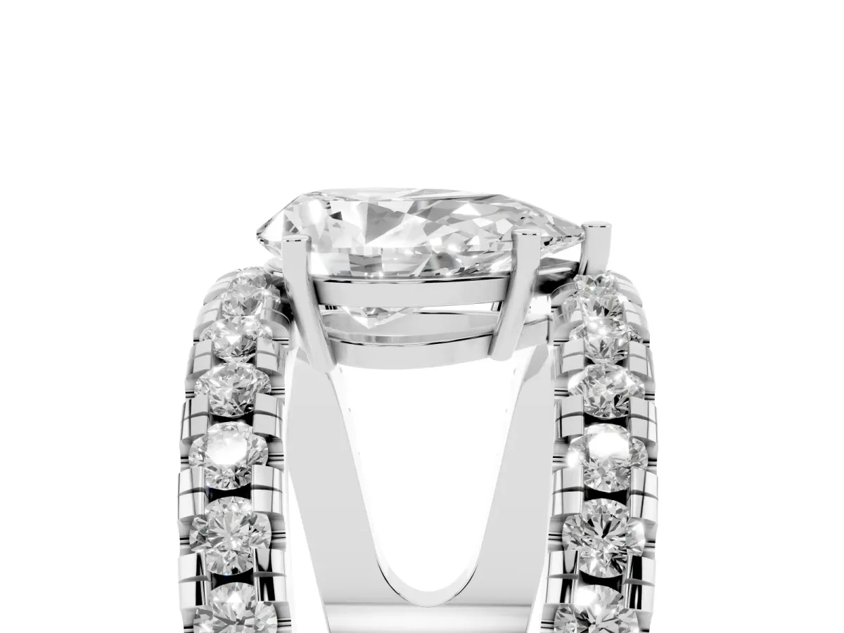 Pear Cut Solitaire Split Shank Pave Diamond Ring Platinum