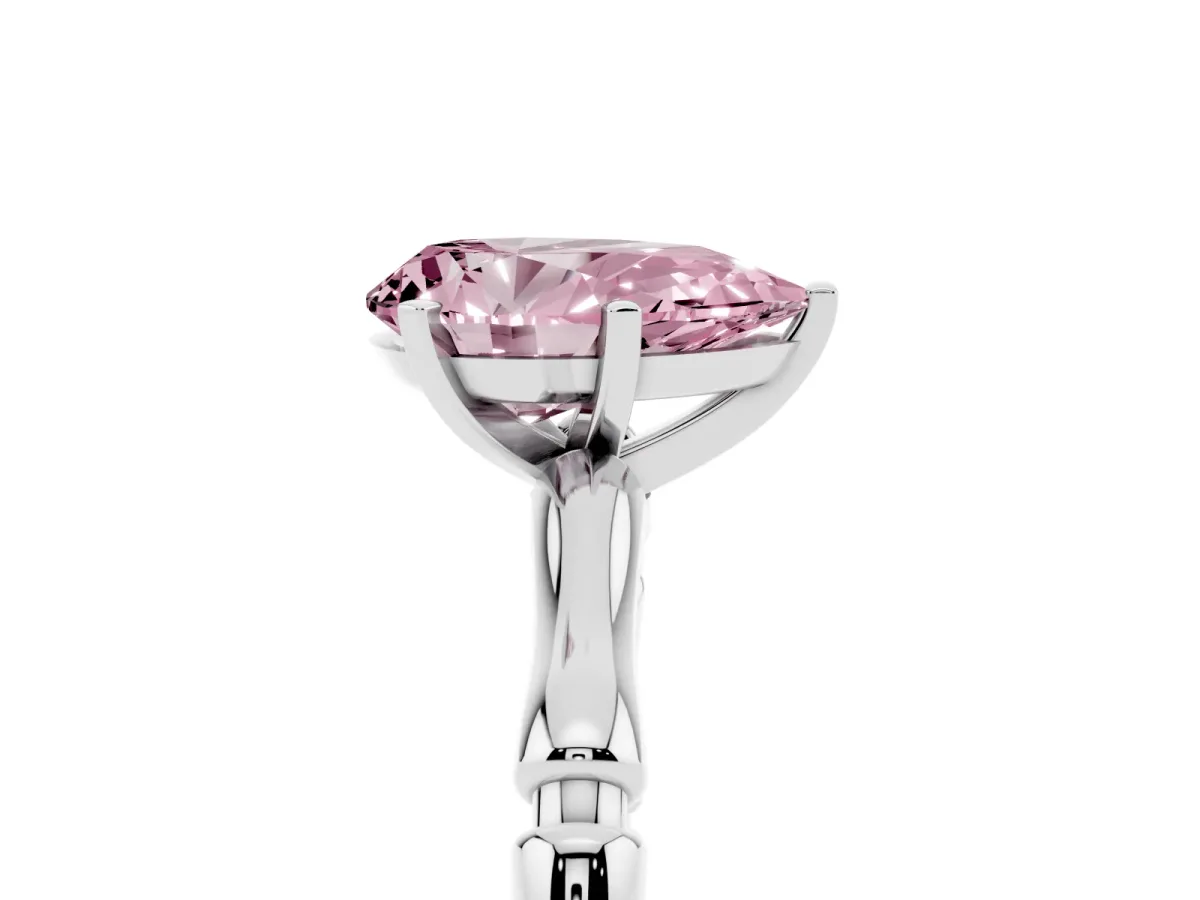 Fancy Pink Pear Cut Solitaire Diamond Ring with Bamboo Band and Four-Prong Setting Platinum