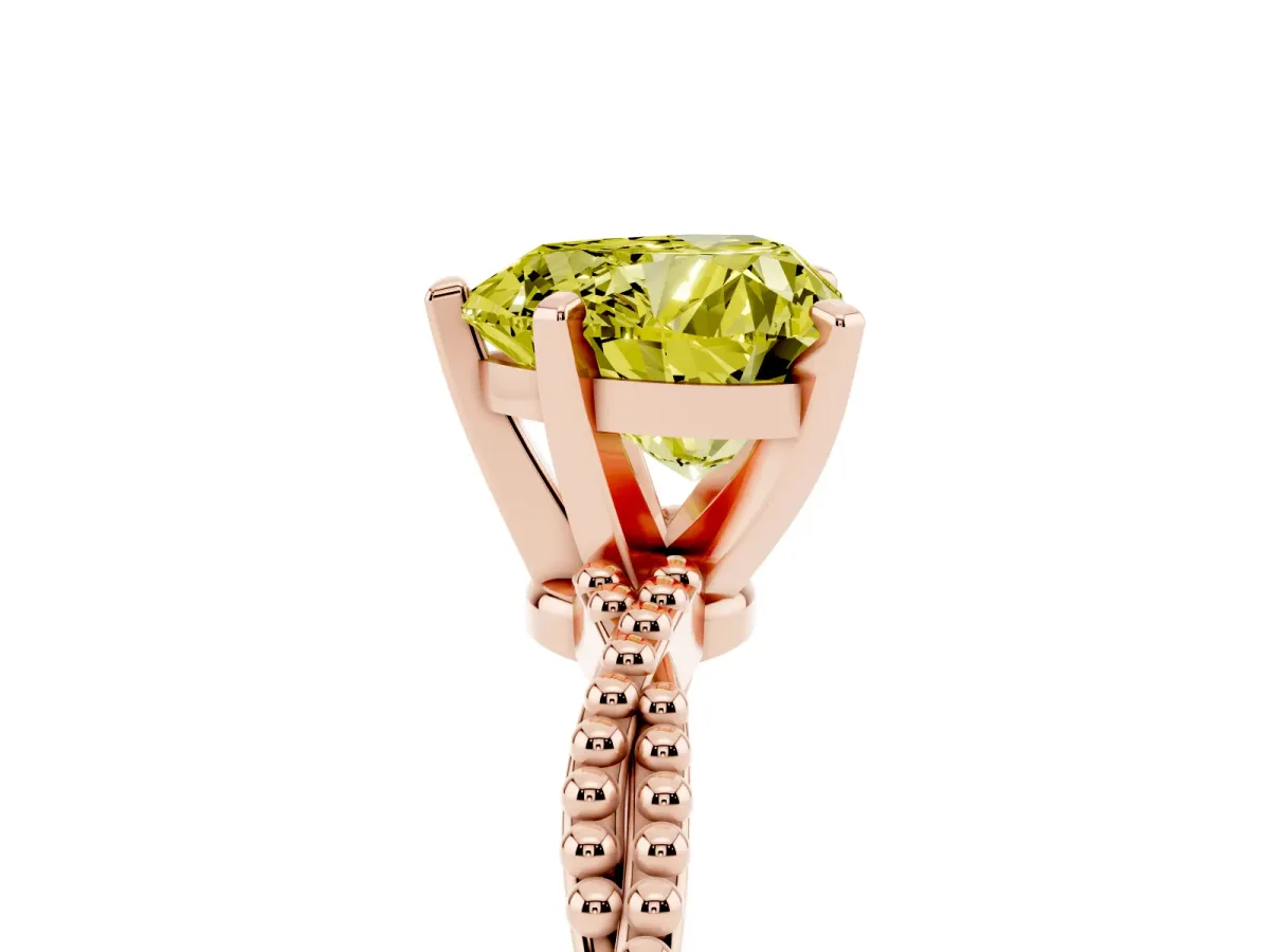 Fancy Yellow Heart Cut Solitaire Twisted Band with Bead Prong Setting Rose gold