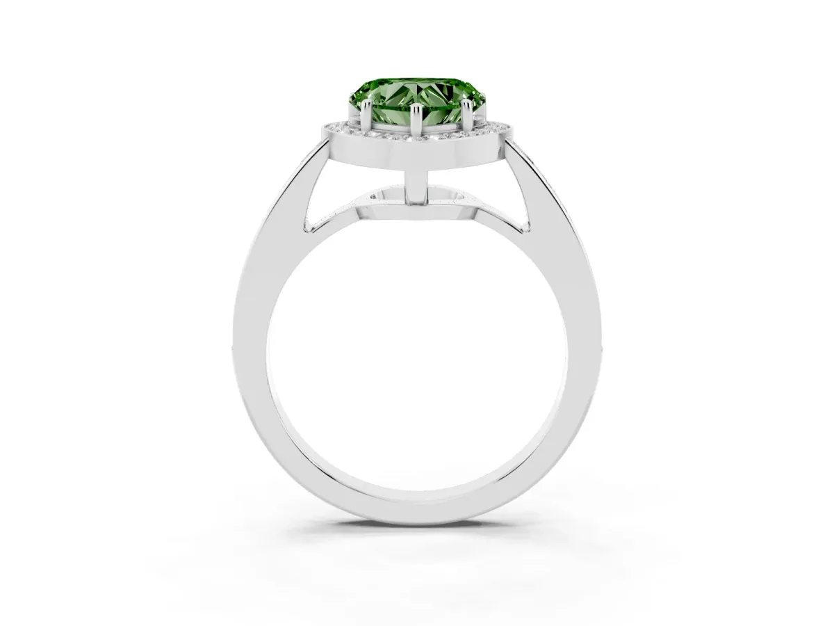 Fancy Green Heart Cut Halo Pavé Diamond Engagement Ring with Bezel Setting Silver