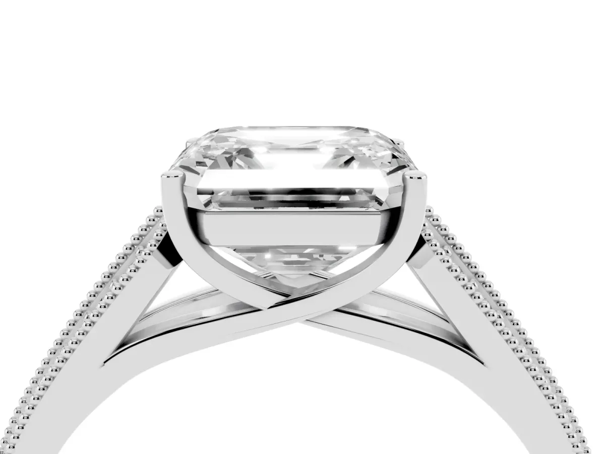 Asscher Cut Cut Pave Split Shank Engagement Ring with Four-Prong Setting Platinum