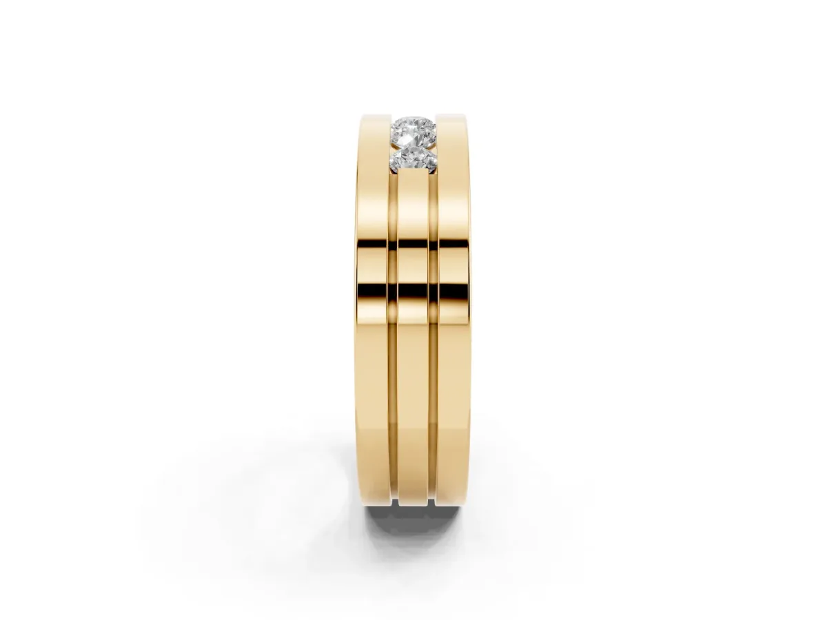 Round Diamond Five-Stone Channel Set Mens Band Yellow gold