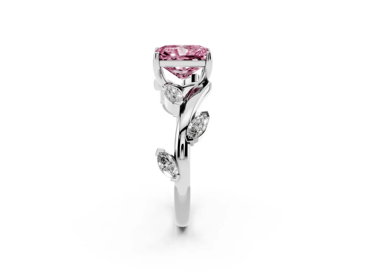 Fancy Pink Radiant Cut Solitaire Twisted Band Marquise Accent Prong Setting Ring Silver