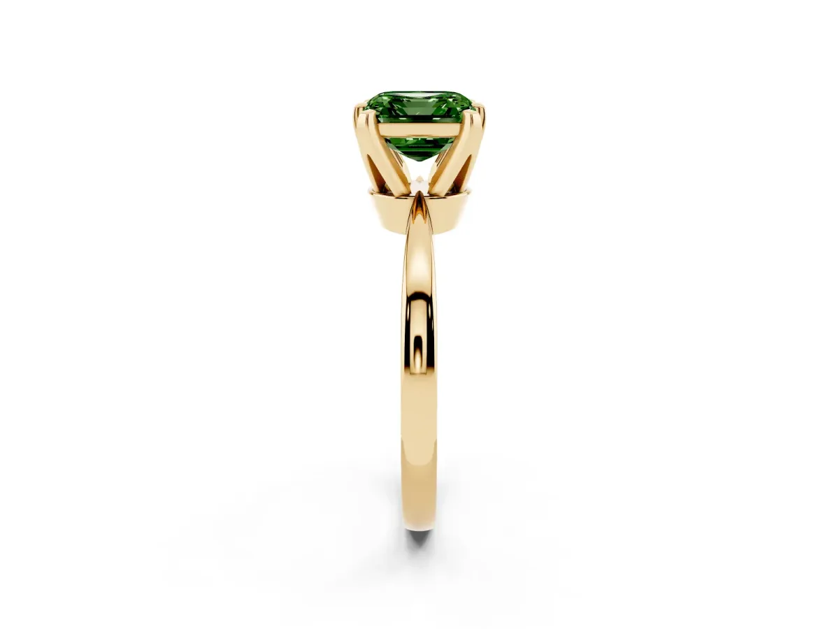 Fancy Green Asscher Cut Solitaire Engagement Ring with Six-Prong Setting and Tapered Band Yellow gold