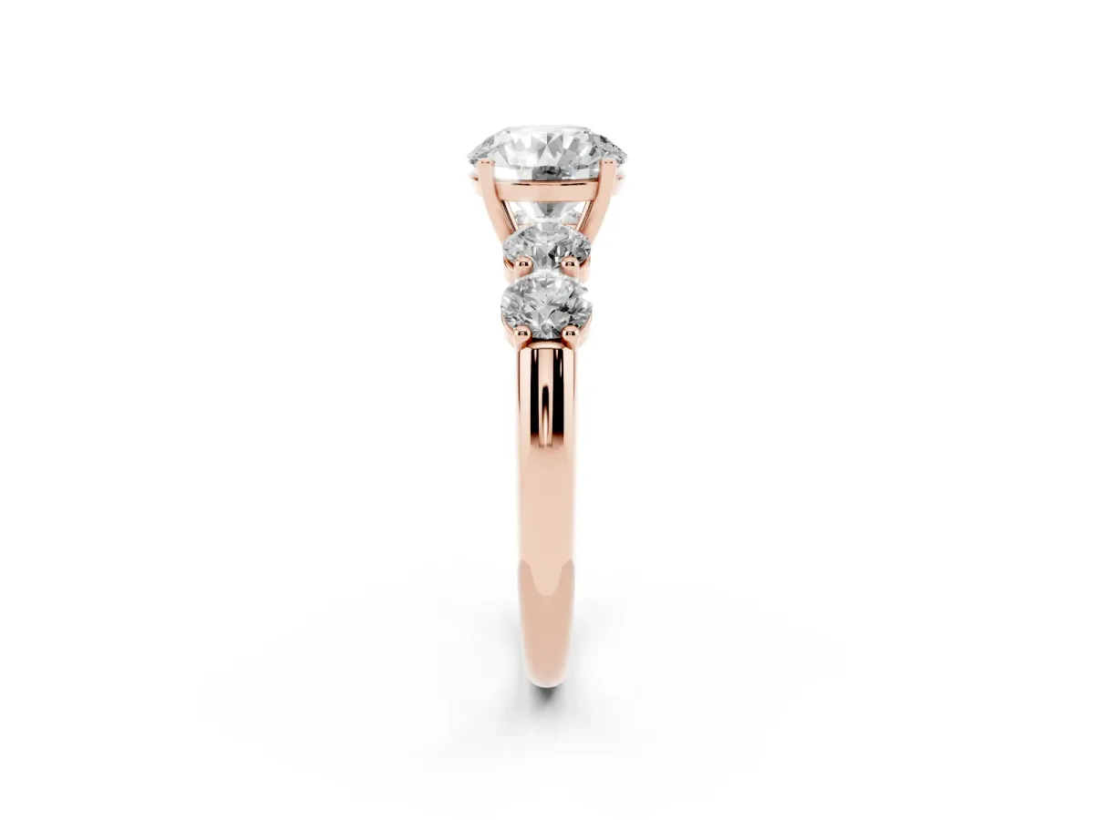 Round Cut Cut Five-Stone Prong Set Diamond Ring with Classic Band Rose gold