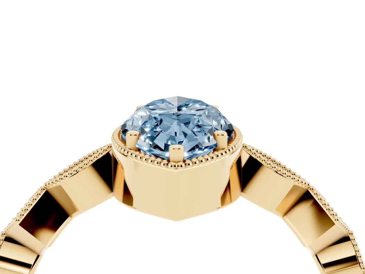 Fancy Blue Marquise Cut Milgrain Marquise Diamond Twist Band Ring Yellow gold