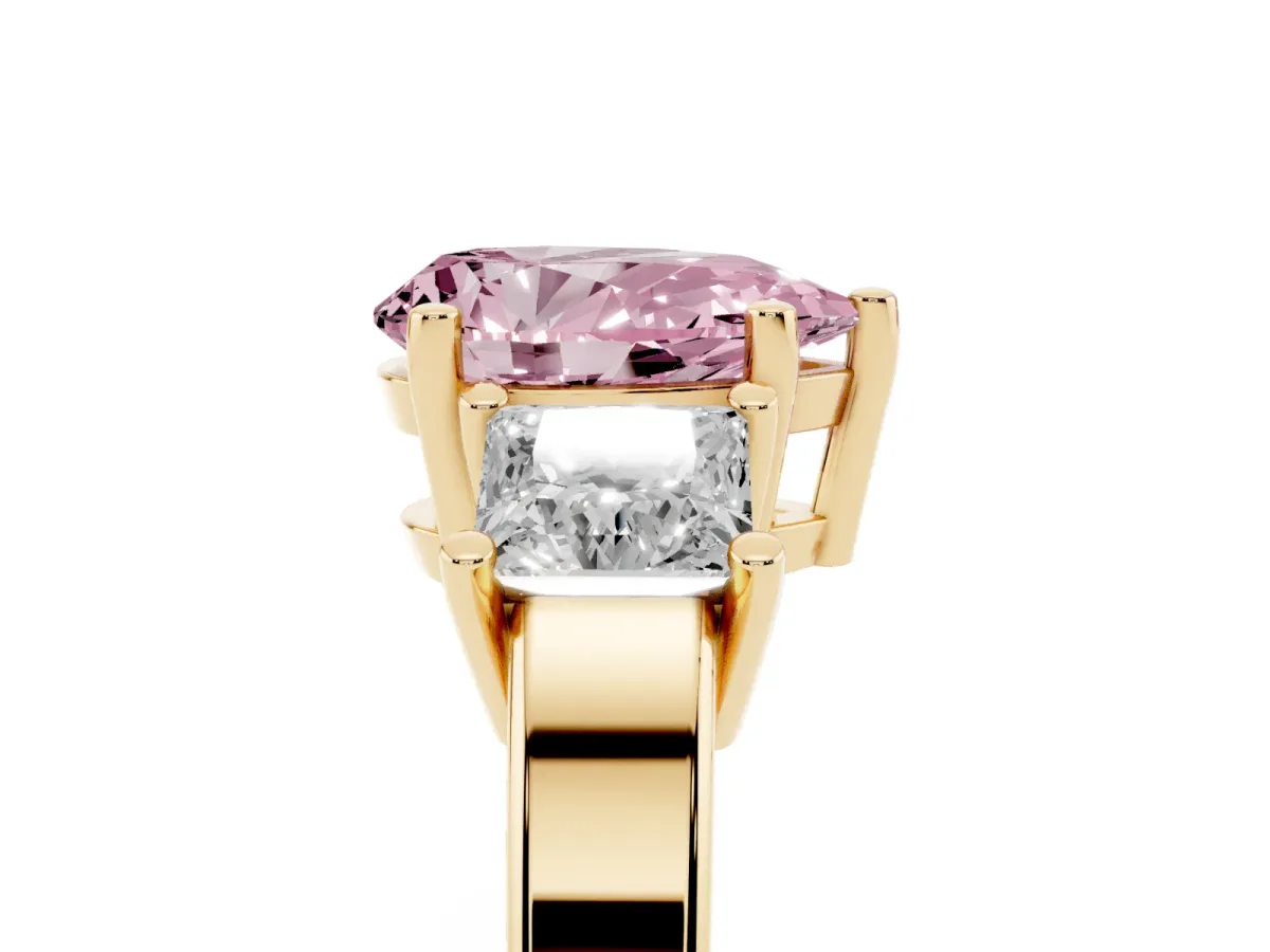 Fancy Pink Three-Stone Pear Cut Cut Solitaire Ring with Prong Setting Yellow gold