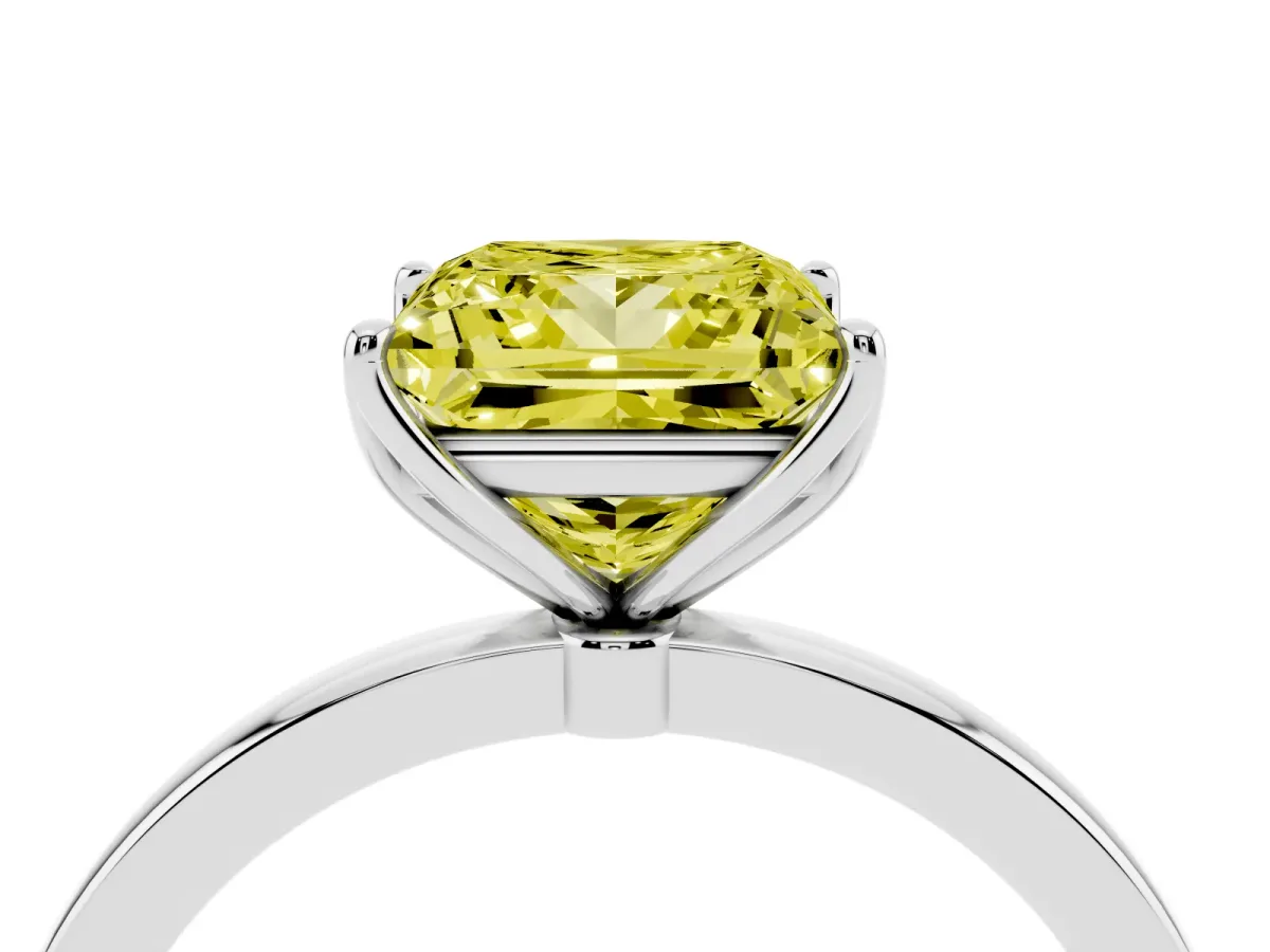 Fancy Yellow Princess Cut Diamond Solitaire Ring with Thin Band and Prong Setting Silver