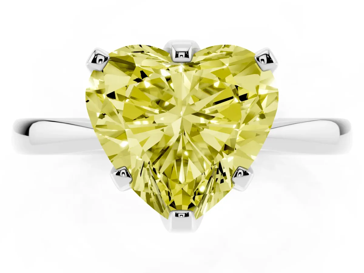 Fancy Yellow Heart Cut Solitaire Engagement Ring with Six-Prong Setting and Tapered Band Silver