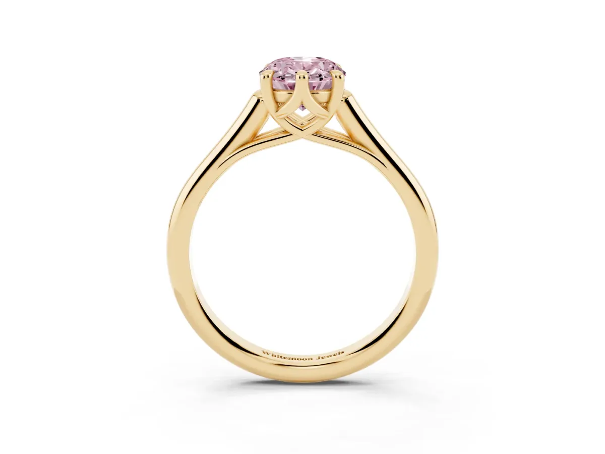 Fancy Pink Oval Cut Solitaire Engagement Ring with Six-Prong Setting and Classic Band Yellow gold