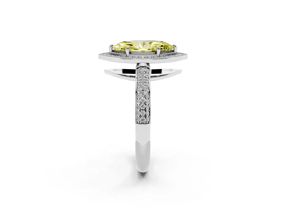 Fancy Yellow Marquise Cut Cut Halo Diamond Pave Band with Four-Prong Setting Silver