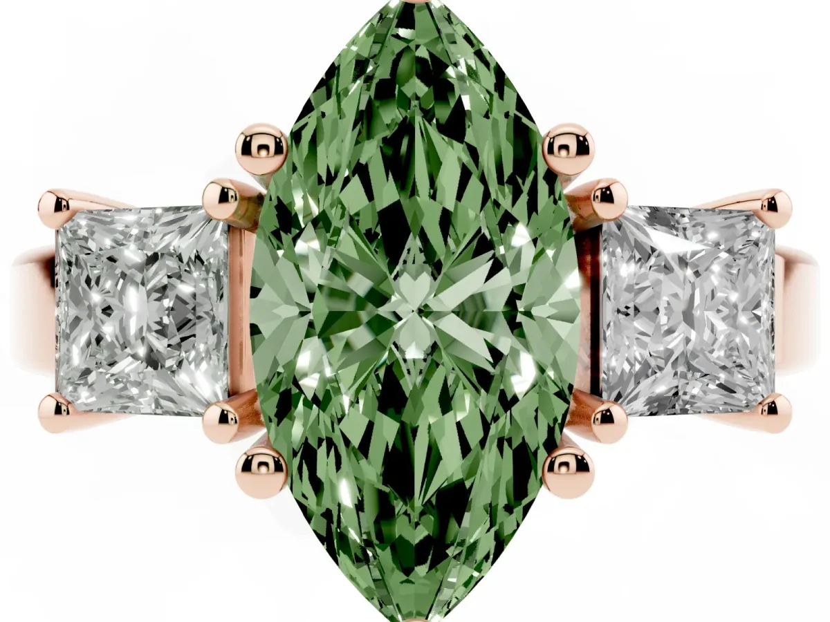 Fancy Green Three-Stone Marquise Cut Cut Solitaire Ring with Prong Setting Rose gold