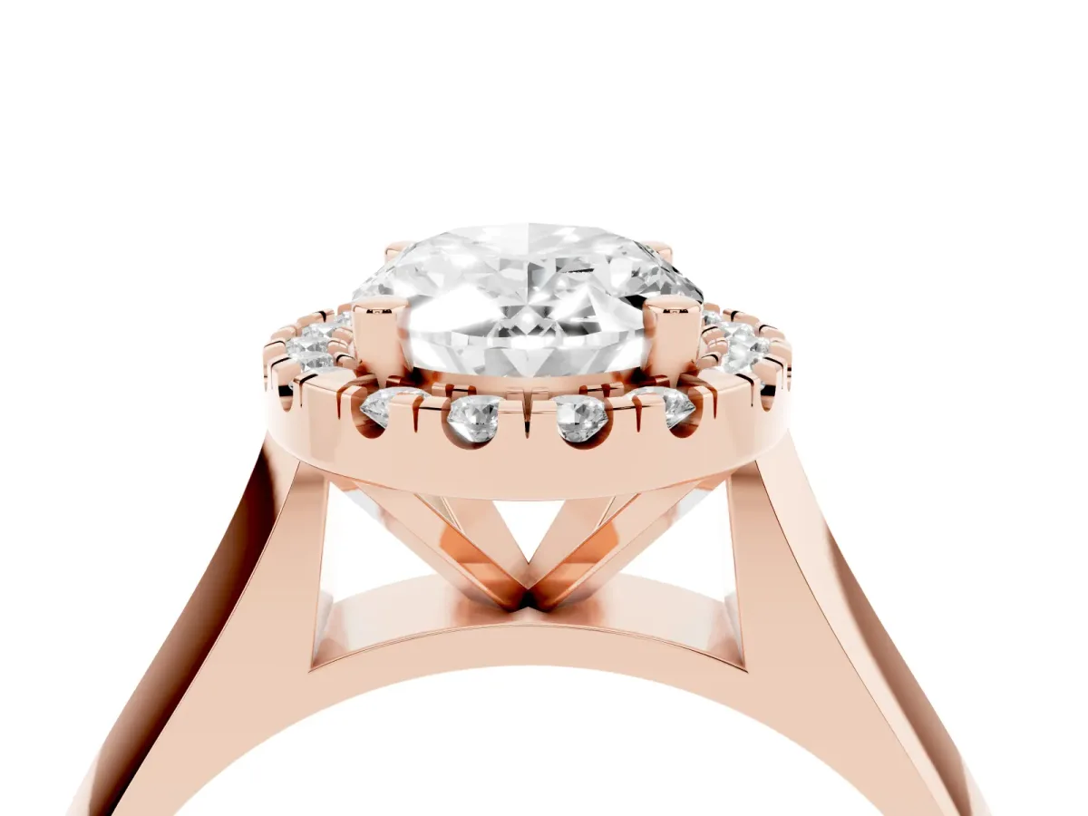 Oval Cut Cut Halo Solitaire Engagement Ring with Square Band and Four-Prong Setting Rose gold