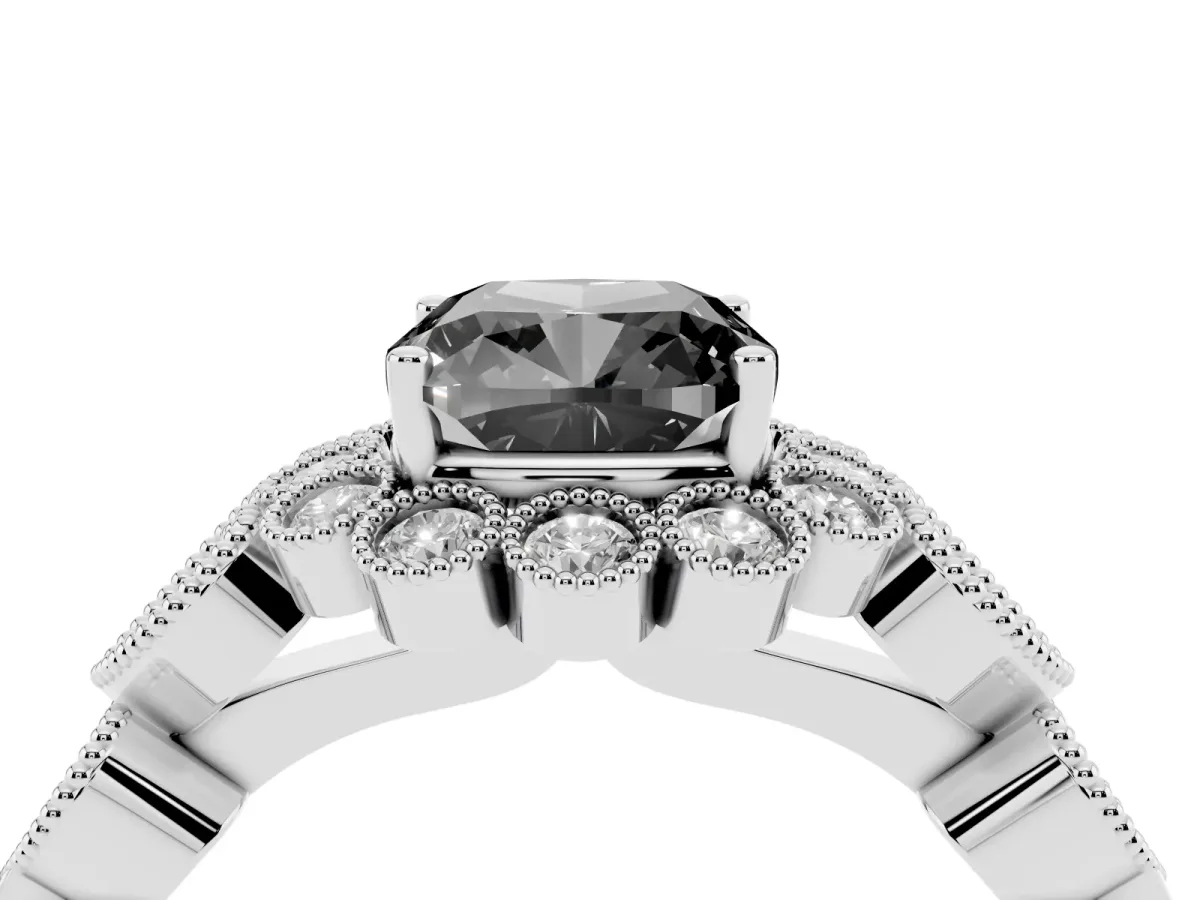 Fancy Black Cushion Cut Brilliant Milgrain Pave Heart Band Solitaire Ring Silver