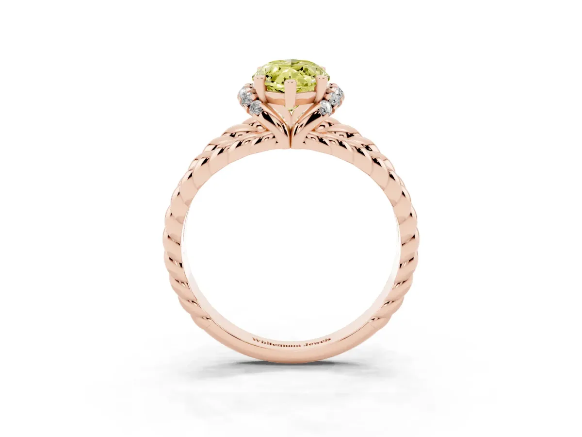 Fancy Yellow Marquise Cut Halo Twisted Band Four-Prong Ring Rose gold