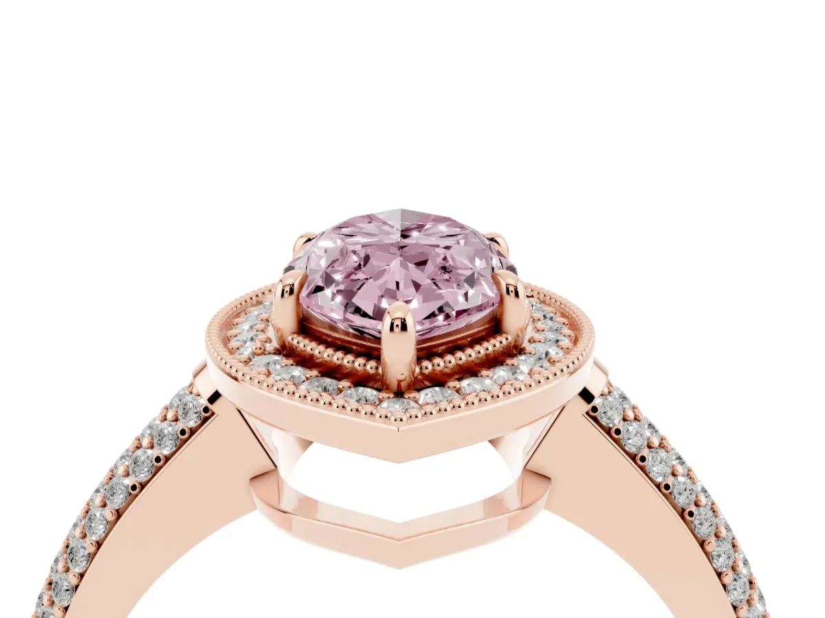 Fancy Pink Marquise Cut Cut Halo Diamond Pave Band with Four-Prong Setting Rose gold