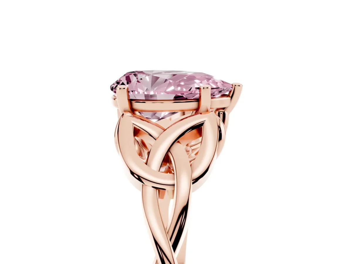 Fancy Pink Pear Cut Diamond Solitaire Engagement Ring with Celtic Knot Band and Four-Prong Setting Rose gold