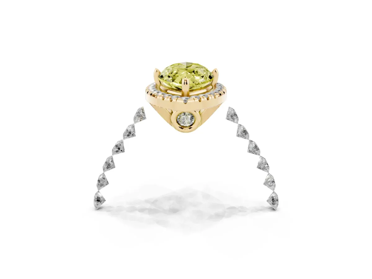 Fancy Yellow Marquise Cut Halo Pavé Diamond Engagement Ring with Four-Prong Setting Yellow gold