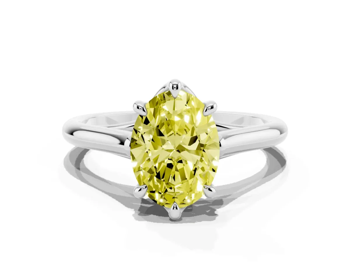 Fancy Yellow Oval Cut Solitaire Engagement Ring with Six-Prong Setting and Classic Band Platinum