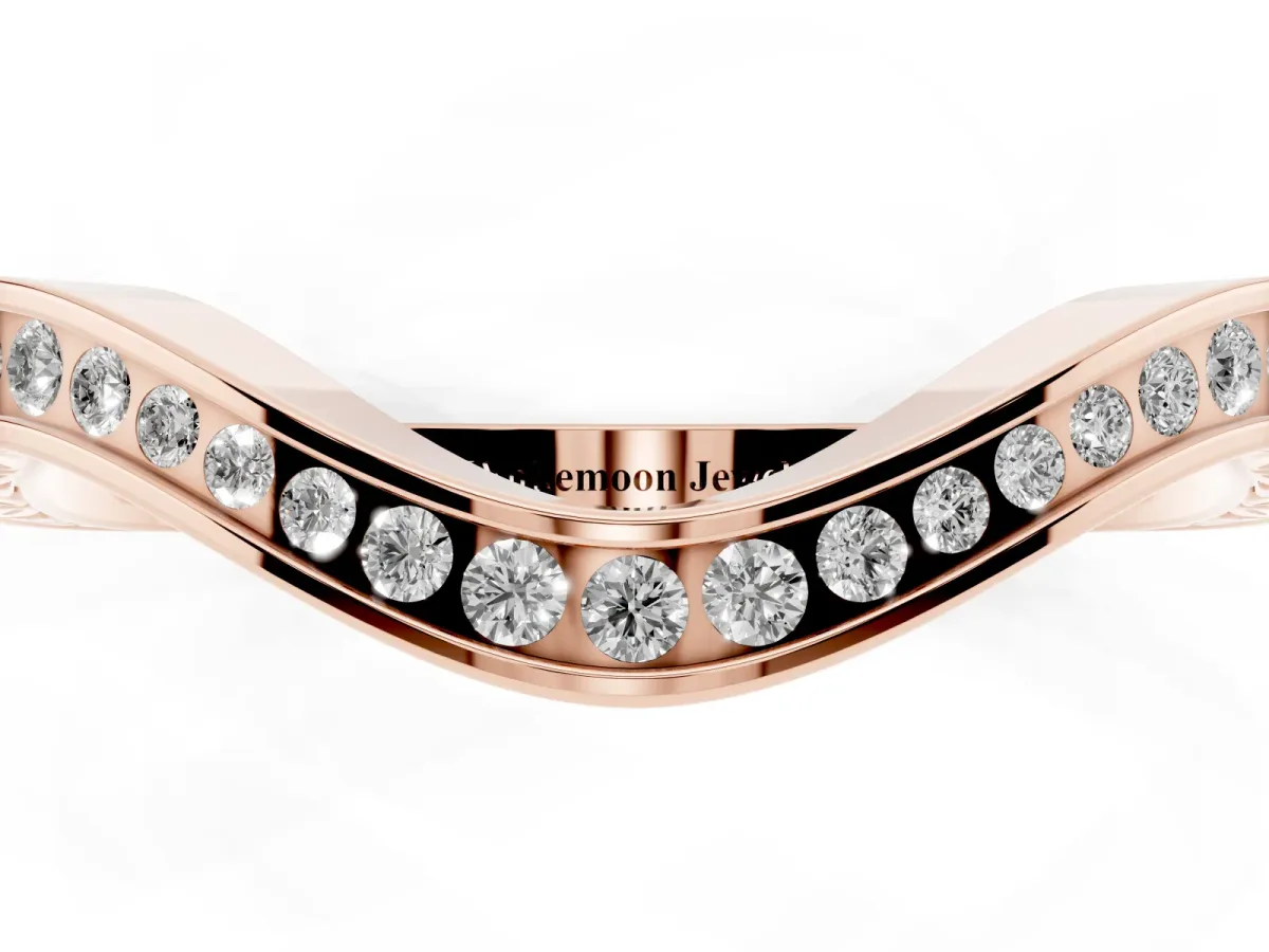 Round Cut Channel Set Wave Band with Pavé Setting Rose gold