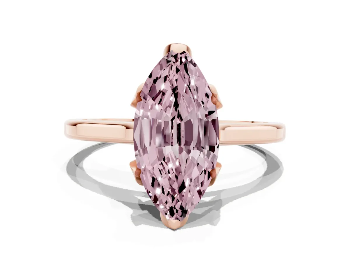 Fancy Pink Marquise Cut Diamond Solitaire Ring with Flower Prong Setting and Classic Band Rose gold