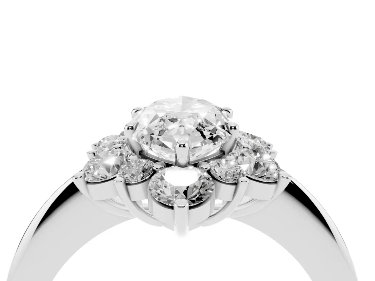 Marquise Cut Diamond Cluster Halo Ring with Solitaire Band and Four-Prong Setting Platinum