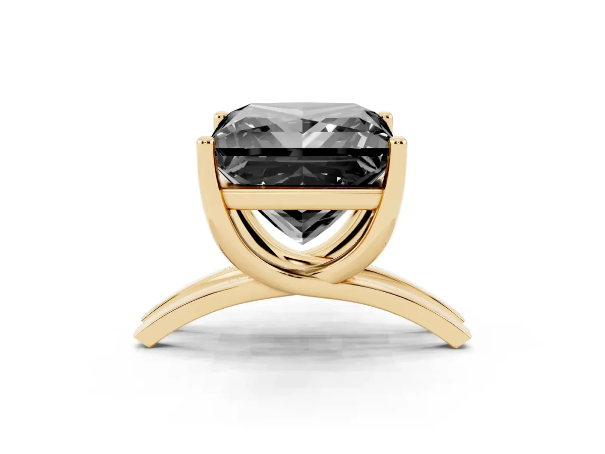 Fancy Black Princess Cut Cut Diamond Solitaire Engagement Ring with Tapered Plain Band and Four-Prong Setting Yellow gold