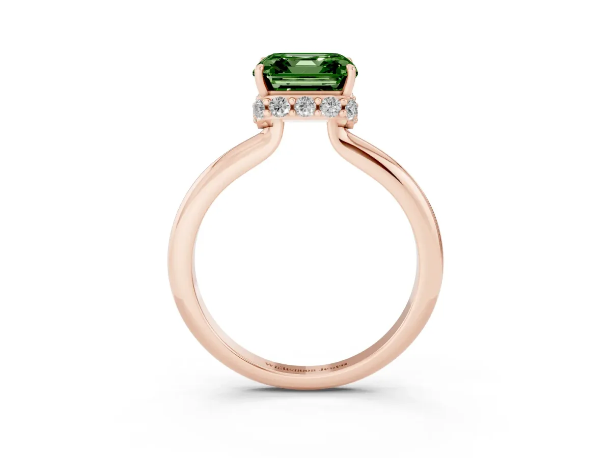 Fancy Green Asscher Cut Brilliant Solitaire Engagement Ring with Six-Prong Setting and Classic Band Rose gold