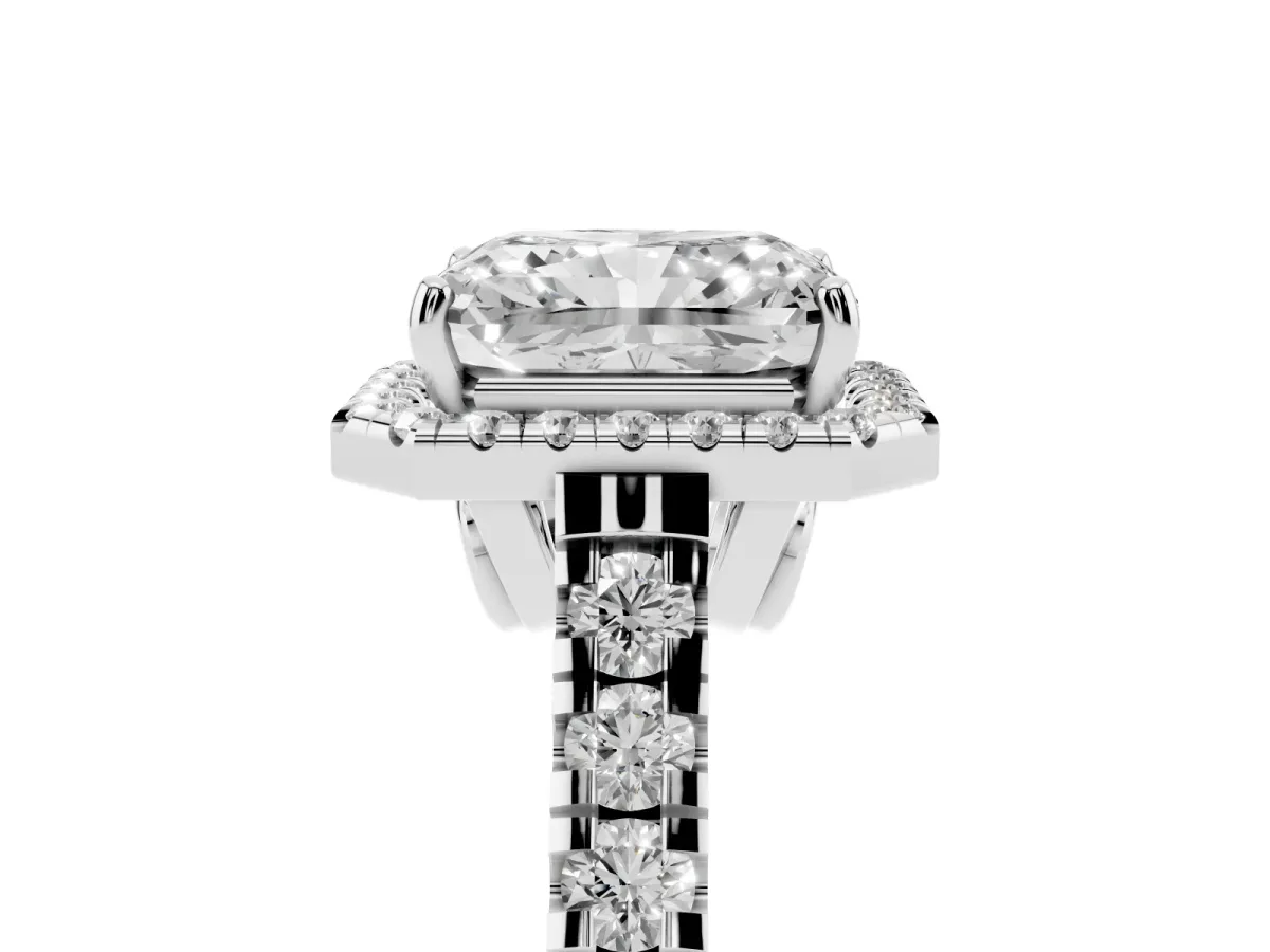 Radiant Cut Halo Pavé Diamond Engagement Ring with Four-Prong Setting Silver