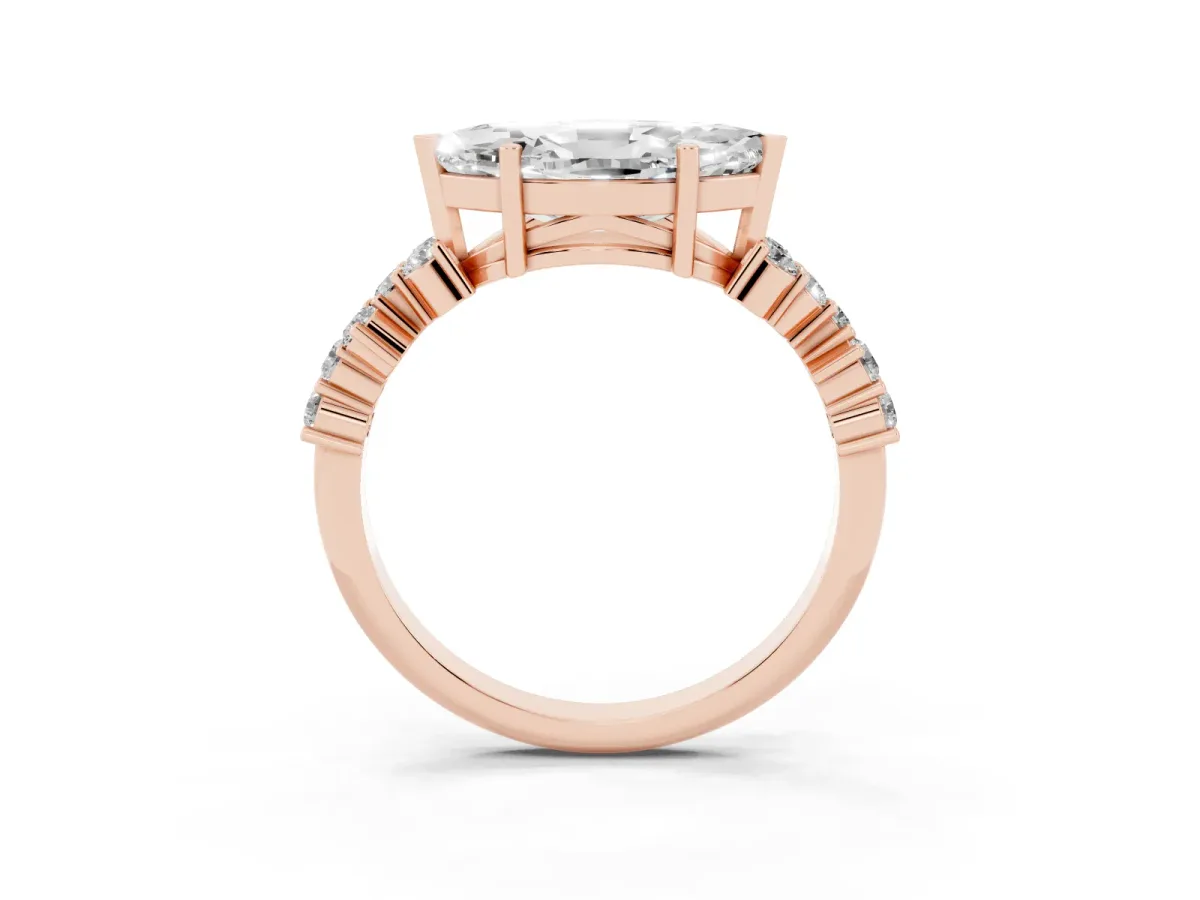 Marquise Cut Diamond Scattered Round Accent Ring with Prong Setting Rose gold