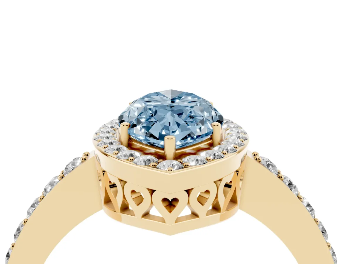 Fancy Blue Marquise Cut Halo Diamond Pavé Band Ring with Prong Setting Yellow gold