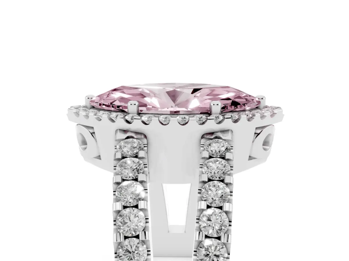Fancy Pink Marquise Cut Cut Halo Split Shank Diamond Ring with Four-Prong Setting Silver