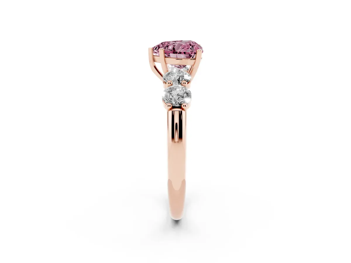 Fancy Pink Heart Cut Cut Five-Stone Prong Set Diamond Ring with Classic Band Rose gold